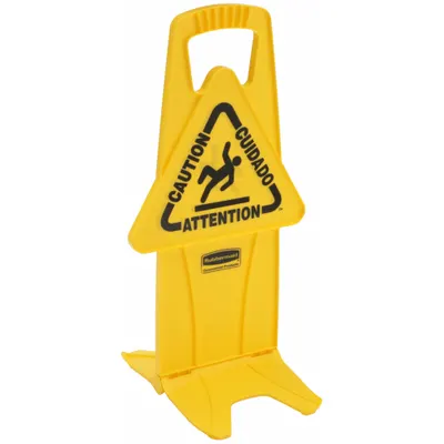 RUBBERMAID COMMERCIAL PRODUCTS Floor Safety Sign: Polypropylene, 25 in x 13 in x 13 1/4 in Nominal Sign Size - Caution Cuidado Attention Safety Cone Signs