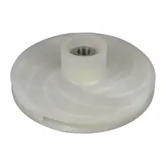 Closed-design impeller made of polypropylene. Compatible with Dayton chemical-resistant centrifugal pumps, including model 2YEU9. Used as a replacement part in industrial processing, water treatment, and chemical transfer applications.