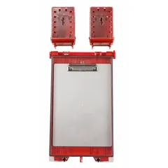 This unfilled permit station from BRADY is made of plastic with a closed, clear cover for visibility. It includes two Ultra Compact Lock Boxes (149173) and is wall-mountable or portable. Designed for small lockout device capacity, it is used in lockout/tagout procedures to control hazardous energy during maintenance.