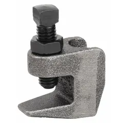 C-clamp style beam clamp for suspending 3/8 in threaded rod from steel beams. Made of galvanized ductile iron with a 3/4 in throat depth and 500 lb load capacity. Includes locknut; installation torque 60 in-lb. Used in piping, conduit, and ductwork support systems.