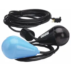 This dual-tether float switch is rated for 115V AC and features a 30 ft cord length. It has a normally open (pump down) configuration with a 45° above horizontal activation angle. The housing is made of ABS plastic. Suitable for level control in sump pits, sewage basins, and wastewater tanks.