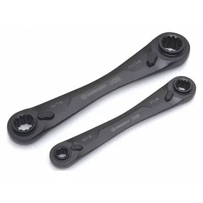 CRESCENT Box End Wrench Set: Alloy Steel, Black Oxide, 2 Tools - Metric, Double End, 12-Point, Ratcheting Box End Wrench Sets