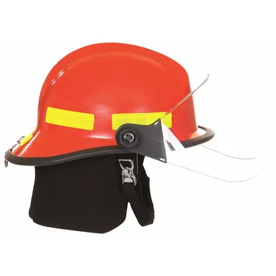 FIRE-DEX Fire Helmet: Red, Fiberglass, Modern Rear Brim, Chin Strap