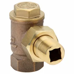 Bronze angle thermostatic steam trap with 3/4 in FNPT inlet, rated for 1,600 lb/hr condensate capacity at 50 psi maximum pressure. Angle design without integral strainer. Used for condensate removal in steam distribution and process heating systems.