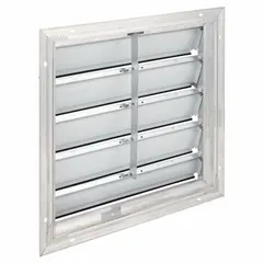 This single panel backdraft damper is designed for wall-mount installation in vertical orientation, allowing horizontal airflow. It features flat blades and supports a maximum air velocity of 2500 fpm. Suitable for exhaust ventilation systems to prevent reverse airflow.