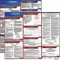 This poster set displays required federal and Michigan state labor law notices in English on a durable plastic substrate. It measures 30 x 24 inches and is designed for indoor wall mounting in workplaces to help employers comply with posting obligations