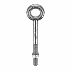 This machinery eye bolt is made from 316 stainless steel with a plain finish. It has a 7/8"-9 thread size and a 6-inch shank length, and includes a nut. Used for lifting, rigging, and pulling applications requiring a threaded anchor point.
