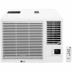 This LG window air conditioner provides 23,000 BtuH cooling and electric heating for large rooms. It operates on 208/230V AC with a NEMA 6-20P plug and has a CEER rating of 9.8. The slide-out chassis facilitates installation, and the included remote control allows convenient operation. Suitable for residential cooling and heating applications.