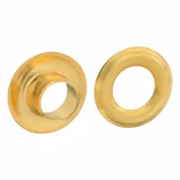 Round brass grommets with 0.25 in inside diameter, 0.55 in outside diameter, and 0.08 in overall thickness. Used to reinforce holes in fabric, leather, or sheet materials for applications such as tarpaulin repair and protective cover manufacturing