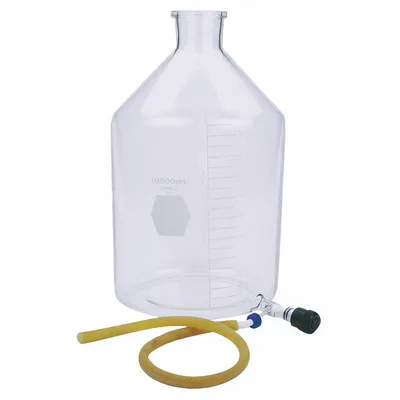 KIMBLE Reservoir Bottle: 10 L, 400 mm, Colorless, Narrow Mouth Size - Glass Reservoir Lab Bottles with Bottom Outlet