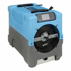 The DRI-EAZ Revolution LGR is a compact industrial dehumidifier for water damage restoration. It uses low-grain refrigerant R-32 and includes an hour meter for runtime tracking, a washable air filter, and a drain hose. This unit is designed for efficient moisture removal in professional restoration applications.