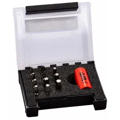 This 25-piece multi-tip shape bit socket set features a 1/4 in drive and includes 12 bits with a 4 in overall length. The replaceable insert design allows for quick bit changes. Suitable for driving hex fasteners in assembly, maintenance, and repair tasks where hex sizes from 4 mm to 6 mm are common.