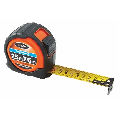 KESON Tape Measure: Nonmagnetic Single Hook Tip, 25 ft / 7.5 m, Plastic with Rubberized Grip - Inch & Metric Tape Measures