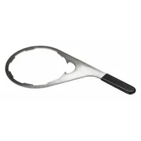 The OTC 6915 is a steel-strap fuel filter wrench with a 9-inch strap width, constructed from metal and plastic. It is designed for removing and installing fuel filters on industrial equipment, providing a secure grip during maintenance tasks