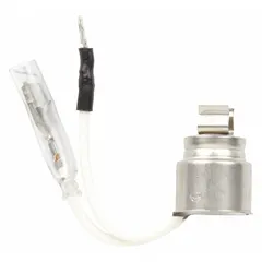 This defrost thermostat assembly controls the defrost cycle in refrigerators and freezers. It opens the defrost heater circuit when the evaporator reaches the correct temperature to prevent frost buildup. A genuine OEM replacement part.