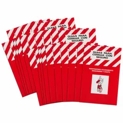 Spanish-language reference material covering OSHA lockout/tagout regulations. Supports up to 25 users. Used for industrial safety training to inform personnel about energy control procedures.