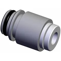 Fitting for 4 mm x 4 mm tube OD, designed for use with VQ1000 Series solenoid valve manifolds. Operates in a temperature range of 14°F to 122°F. Used to connect tubing to manifold blocks in pneumatic control systems.