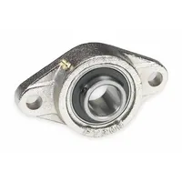 This flange-mount ball bearing features a 5/8 in cylindrical bore and a cast iron housing with set screws for shaft locking. It is lubricated with Chevron SRI 2 and has a mounting bolt size of 3/8 in. The overall length is 4 13/32 in. Typical applications include supporting rotating shafts in conveyors, fans, and light industrial machinery