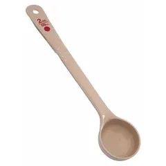 This solid polycarbonate portion control spoon has a 2 oz capacity and a long handle for comfortable use. It is NSF certified and designed for accurate serving of solid foods in commercial foodservice settings such as cafeterias and restaurants.