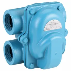 Cast iron H-pattern float and thermostatic steam trap with 2-inch FNPT connections. Rated for 12,500 lb/hr capacity at 30 psi maximum pressure and 450°F maximum temperature. Stainless steel float. Designed for horizontal installation in steam systems to automatically drain condensate while preventing steam loss.
