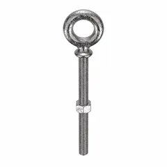 This machinery eye bolt with shoulder is made from 316 stainless steel with a plain finish. It features a 1/2"-13 thread size and a 3-inch thread length. A nut is included. The shoulder provides a stable bearing surface for lifting, rigging, and pulling applications where a secure attachment point is required.