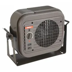 This Dayton unit heater is designed for wall or ceiling mounting in commercial and industrial spaces such as warehouses, workshops, and garages. It operates on 208/240V AC, 1-phase power and measures 16 inches high by 21 inches wide by 8 inches deep. The heater provides directed warm air circulation for supplemental heating where central heating is insufficient.
