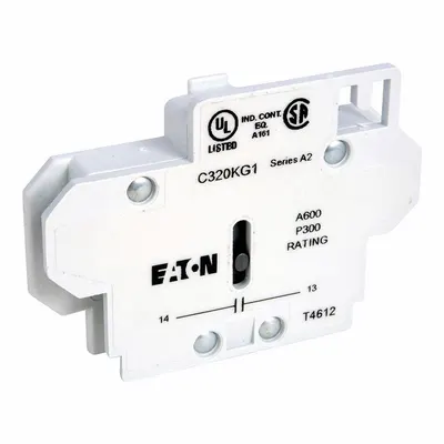 EATON Auxiliary Contact: 1NO, 10 A Max Current (AC), Side Mount, Side-Mounted - Eaton Auxiliary Contacts