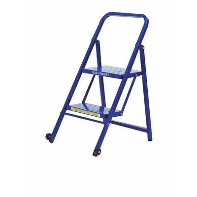 BALLYMORE TL218 Folding Rolling Step Stool, 2 Steps, 300 lb Capacity, Blue Steel - Folding Rolling Step Stools