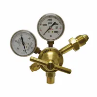 This flow gauge regulator is designed for argon gas, featuring a CGA 580 inlet connection and a 5/8"-18 F RH outlet. It is used to control and measure gas flow in welding applications, such as MIG and TIG setups, to ensure consistent shielding gas delivery