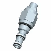 Screw-in cartridge valve, normally closed, pressure-operated with screwdriver adjustment. Steel body and nitrile seals. Used in hydraulic systems to control the sequence of operations in industrial machinery and mobile equipment