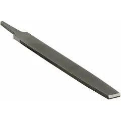 This rectangular file features a tapered double-cut design with a bastard cut for aggressive material removal. With four cut edges, it is suited for filing flat surfaces and edges in metalworking and fabrication tasks. Dimensions: 10 in length without tang, 1 in width, 1/4 in thickness.