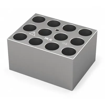 IKA Dry Block: Anodized Aluminum, 3 3/4 in Overall Wd, 3 in Overall Lg, 12 Wells - Dry Bath Blocks