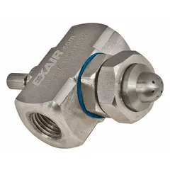 This internal mix air-atomizing spray nozzle from EXAIR combines air and liquid inside the nozzle to produce a fine, wide-angle round spray pattern. With a flow rate of 2.7 scfm and a 1/4 in FNPT connection, it is constructed from stainless steel. Typical applications include industrial coating, humidification, and cooling processes requiring consistent droplet size and coverage.