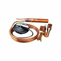 Thermostatic expansion valve element for use with R-407C refrigerant. Features 1/4 in SAE Flare and 3/8 in SAE Flare connections. Compatible with model 3008-000. Used in refrigeration and HVAC systems to regulate refrigerant flow and maintain proper superheat.