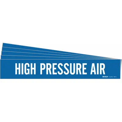 BRADY Pipe Marker: High Pressure Air, Blue, White, Fits 2 1/2 to 7 7/8 in Pipe O.D. - High Pressure Air Adhesive Pipe Markers