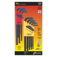 BONDHUS Hex Key Set: 16 or More Pieces, L, Metric and SAE, Std End, Long, 22 Pieces, Black Oxide (MPN 22199)