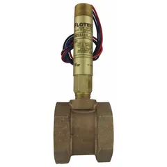 Inline paddle flow switch for liquid flow detection in hazardous locations. Brass body with 1 1/2 in NPT connections, for 3/8 in pipe size. Rated Class I, Div 1 and 2, Groups A, B, C, D. AC contact rating 5 A @ 125/250V; DC contact rating 5 A resistive @ 30V (CSA, ATEX and IECEx models).