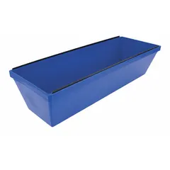 Plastic mud pan for holding joint compound during drywall taping and finishing. Dimensions: 12 in length, 4 1/2 in width, 3 1/4 in depth. Rust-resistant and easy to clean.