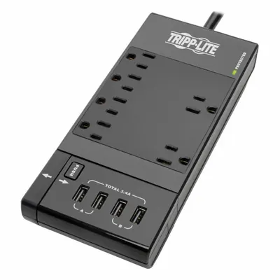 TRIPP LITE Outlet Strip: 6 Outlets, 8 ft Cord Lg, 1,080 J Rated Energy, 3.4 A Current - General Purpose Surge Protectors
