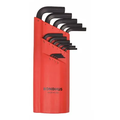 BONDHUS Hex Key Set: 11 - 15 Pieces, L, Metric, Single Ball End, Long, 15 Pieces - L-Shaped Hex Key Sets