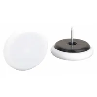 Round white nylon furniture glide with 1-1/2 in overall diameter. Attaches to furniture legs via nail-in method. Protects floors from scratches and scuffs when moving chairs, tables, or sofas