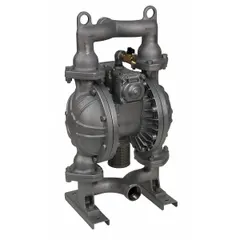 This air-operated double-diaphragm pump features a cast iron housing with 2-inch NPT connections. It delivers a flow rate of 164 gpm and a maximum head of 231 ft. The seat and check valve are made of Santoprene. Typical applications include fluid transfer in industrial settings where abrasive or corrosive liquids are handled.