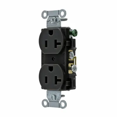 BRYANT CRS20BLK Duplex Receptacle, 5-20, Black, 125V AC, 20 A, 2 Pole/3 Wire - General Purpose Receptacles