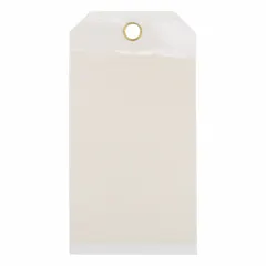 White polyester plain tag with 30-point card stock thickness. Measures 5-3/4 inches high by 2-7/8 inches wide. Supplied in packs of 10. Suitable for identification and labeling in shipping, warehousing, and logistics applications.