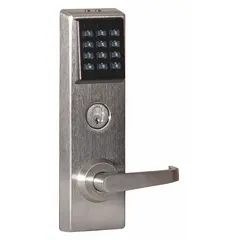 This BEST chrome mortise lockset trim is designed for use with exit push bars on commercial doors. It meets ADA compliance standards for barrier-free operation. The trim provides secure access control while maintaining accessibility requirements.