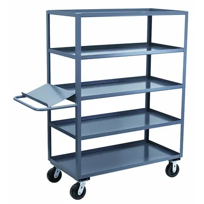 JAMCO Utility Cart: 3,000 lb, 5 Shelves, 42 in L x 25 in W x 68 in H Overall Dim - Order-Picking Utility Carts with Lipped Metal Shelves