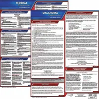 This poster set displays required federal and Oklahoma state labor law notices on a single 20 in x 24 in plastic sheet. Printed in English, it consolidates mandatory workplace postings for employer compliance