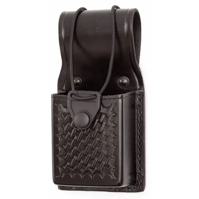 GOULD & GOODRICH, INC. Radio Pouch: Black, Leather, Basket Weave, 35 1/2 in x 2 3/4 in - Duty Equipment Pouches