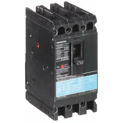 Siemens Molded Case Circuit Breaker: 50 A Amps, 18kA at 480V AC, Fixed, Load Side Lug - ED-Frame Siemens Molded Case Circuit Breakers
