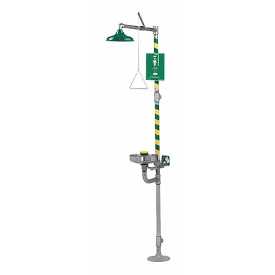 HAWS Shower with Eyewash: Floor Mnt, Uncovered, Stainless Steel Bowl - Floor-Mount Showers with Eyewash